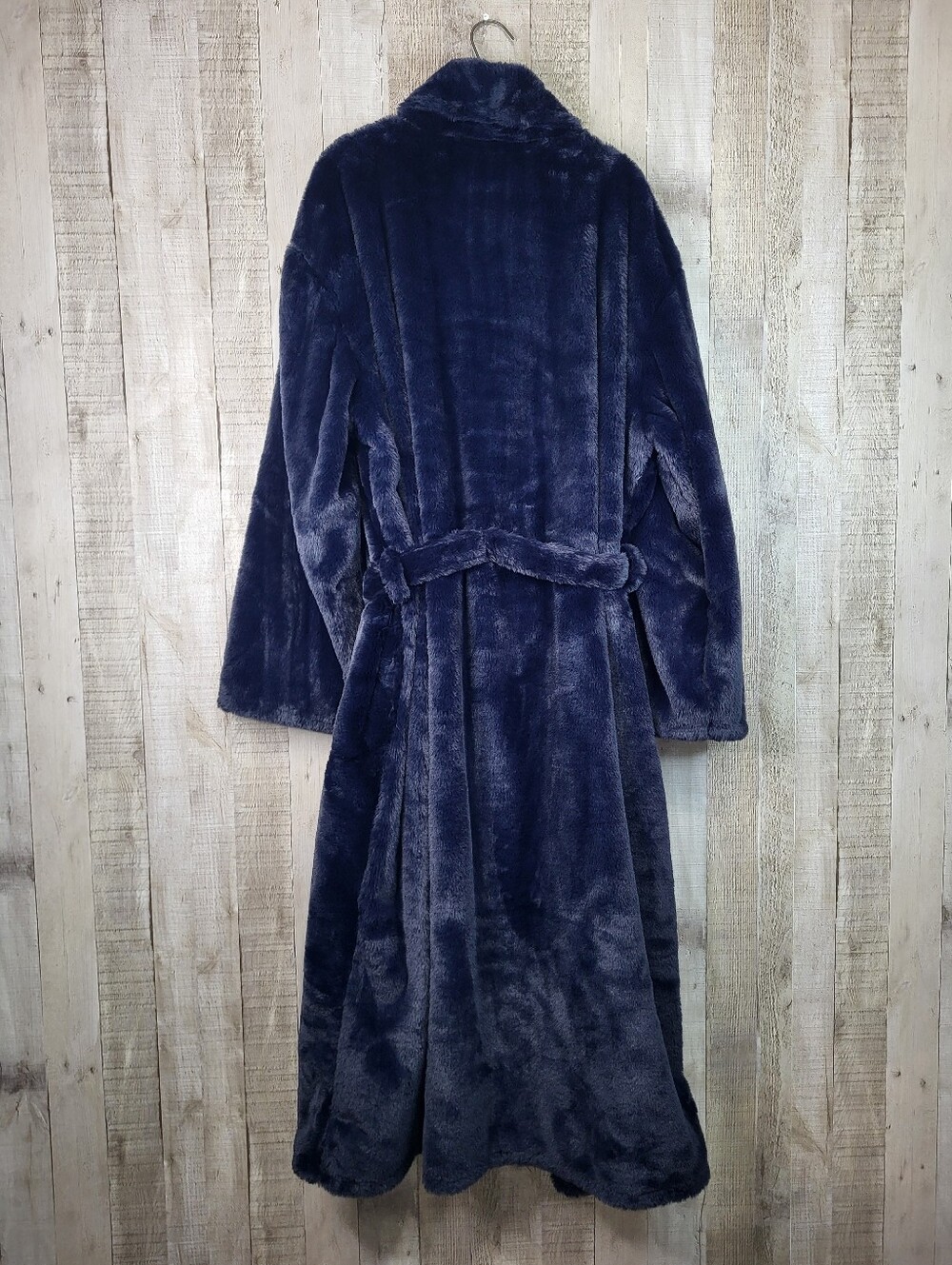 Minky Couture Plush Faux Fur Navy Bkue Robe Coat with Belt XL - Picture 6 of 10